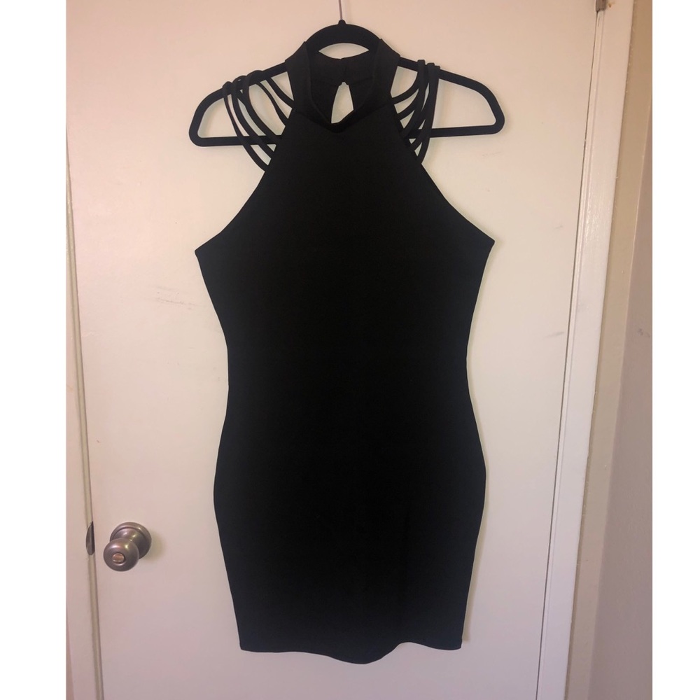 High neck multi strap bodycon dress!